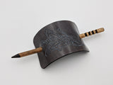 Handmade hand carved leather hair barrette small
