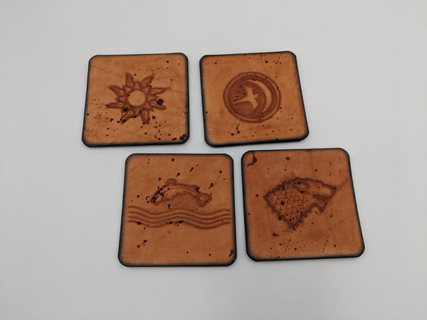 Handmade and hand carved leather coasters set of 4