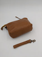 Handmade brown leather zipper pouch, travel bag, toiletry pouch, make-up pouch