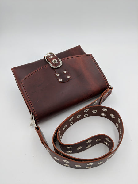 Trapezium Pattern Leather Satchel Crossbody Saddle Bag 