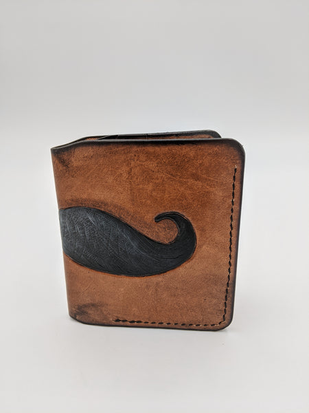 Handmade leather bifold wallet, folding wallet, with card slots, billfold, with mustache design