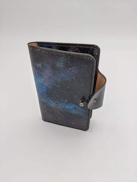 Handmade leather passport cover, travel wallet, field notes cover Space, Galaxy design