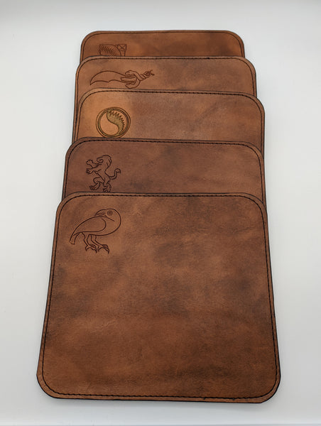 Handmade and hand carved lined leather mousepad