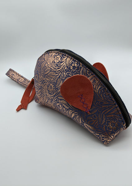 Handmade boho hippie leather rat, mouse clutch bag, pouch, wristlet